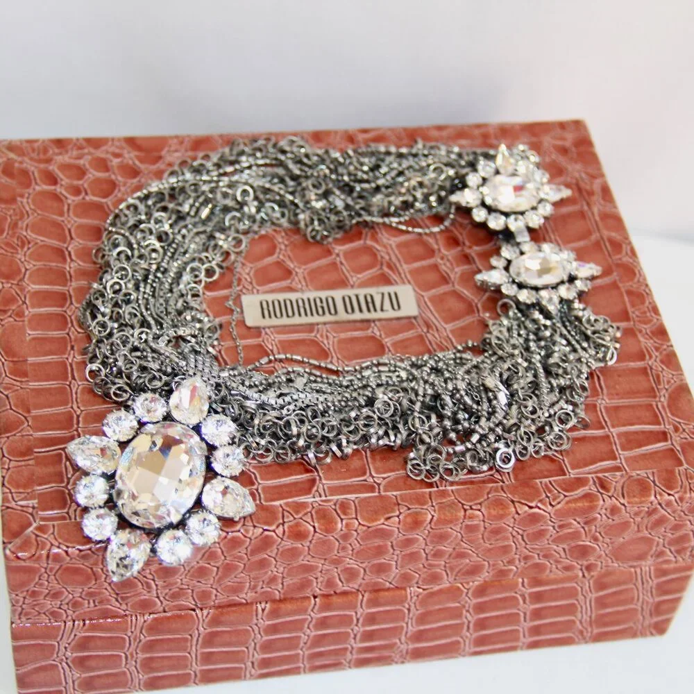 RARE Rodrigo Otazu Crystal Silver Statement Necklace - Picture 3 of 16